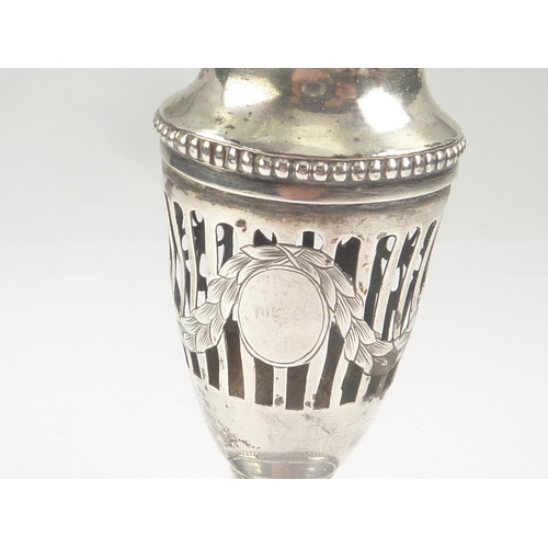 13 - Silver pepperette of vase shape pierced and engraved with swags and pales by Morton & Co. Sheffi... 