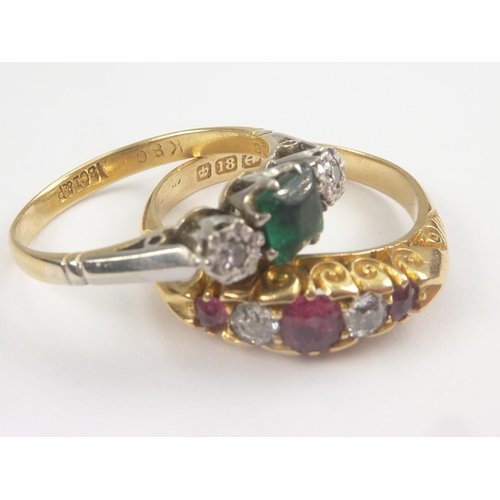 29 - Two diamond and gem rings in 18ct gold. 