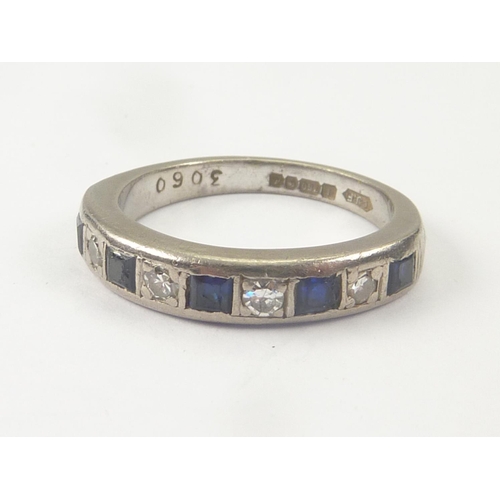 35 - Half eternity ring with alternating sapphires and diamonds in 18ct white gold 1975. Size 'L 1/2'.