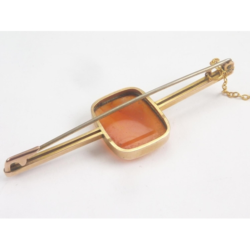 74 - Victorian Carnelian bar brooch on gold double bar.