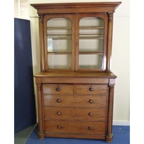 616 - Victorian mahogany bookcase cabinet, the upper section enclosed by glazed doors over four drawers wi... 