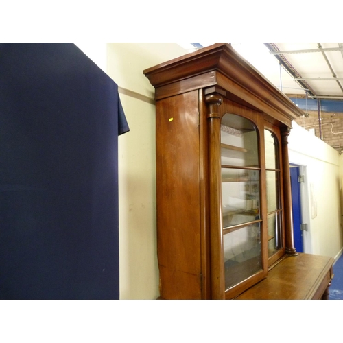 616 - Victorian mahogany bookcase cabinet, the upper section enclosed by glazed doors over four drawers wi... 