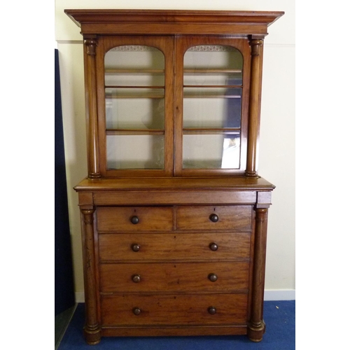 616 - Victorian mahogany bookcase cabinet, the upper section enclosed by glazed doors over four drawers wi... 