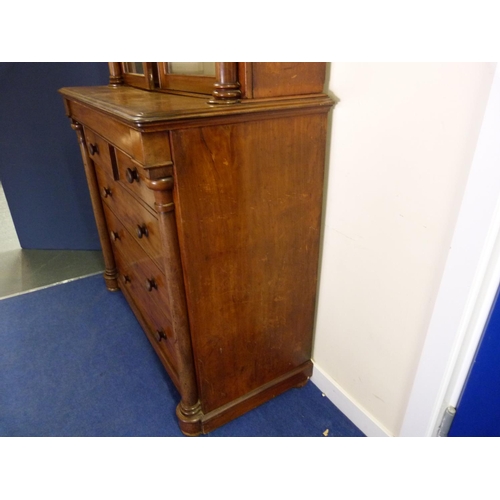 616 - Victorian mahogany bookcase cabinet, the upper section enclosed by glazed doors over four drawers wi... 