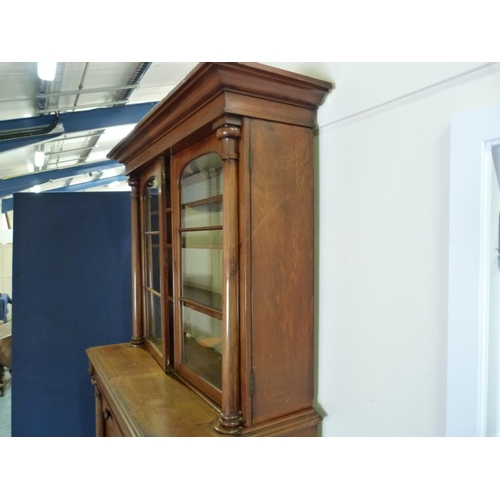 616 - Victorian mahogany bookcase cabinet, the upper section enclosed by glazed doors over four drawers wi... 