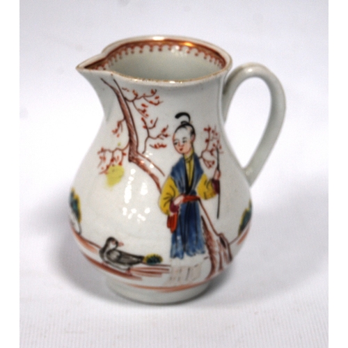 341 - Worcester porcelain sparrow beak milk jug, c. 1770s, polychrome decorated with Chinese figures inclu... 