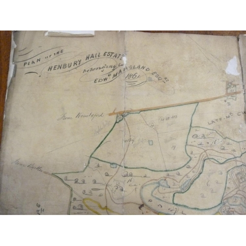 113 - Documents & Ephemera - Henbury Hall - Cheshire.  1861. Large hand drawn-traced & coloured pl... 