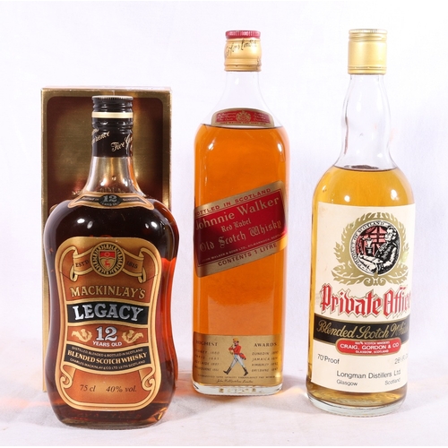 192 - JOHNNIE WALKER red label old Scotch whisky 1litre, MACKINLAY'S LEGACY 12 year old blended Scotch whi... 