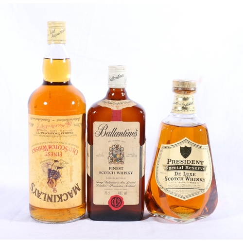 194 - BALLANTINE'S finest Scotch whisky 75cl 40%vol, PRESIDENT special reserve de luxe Scotch whisky bottl... 