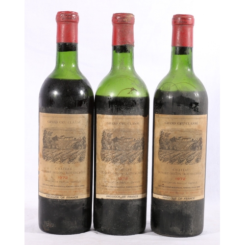 213 - Three bottles of CHATEAU DUHART MILON ROTHSCHILD 1972 grand cru classe pauillac 73cl