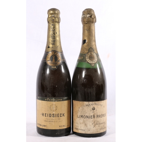 214 - HEIDSIECK 1926 extra dry champagne and LIMONIER FRERES 1926 epernay extra sec special cuvee champagn... 