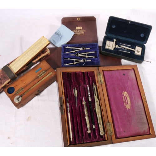 230 - Elliott Brothers of London no22 map measure in fitted case, Unique universal II slide rule, Matheson... 