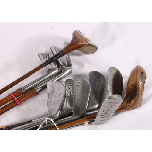 238 - Ten golf clubs including Weasteil Nichol Wizard Niblick and Noshok putter, Gibson of Kinghorn albatr... 