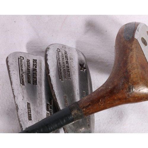 238 - Ten golf clubs including Weasteil Nichol Wizard Niblick and Noshok putter, Gibson of Kinghorn albatr... 