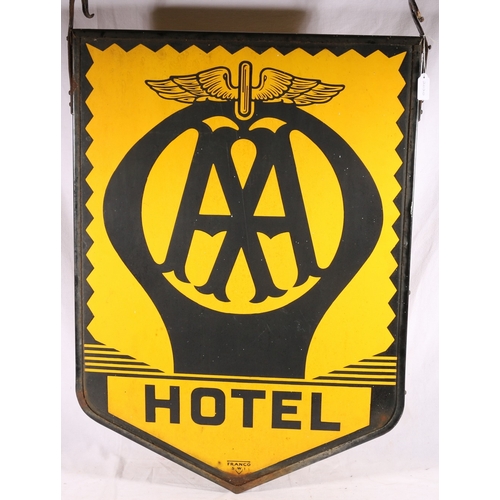 243 - Automobile Association AA Hotel double signed enamel sign by Franco SW1, 80cm tall