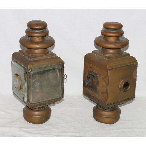 248 - Pair of Bleriot of London and Paris coach lamps with matching serial numbers 23558, 40cm tall