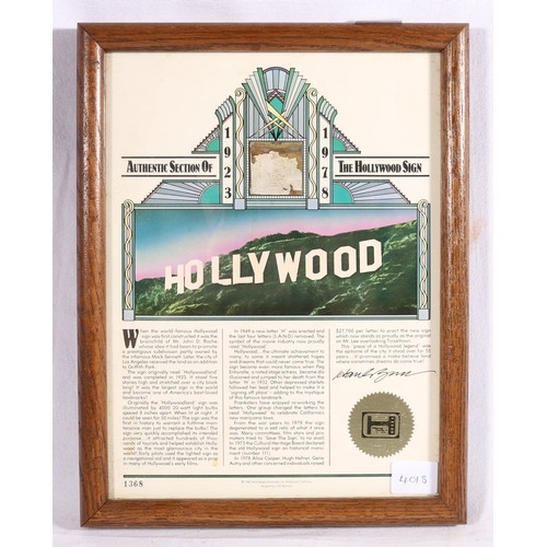 267 - Section of the Hollywood Sign 1923-1978 presented and framed by Hank Berger Enterprises Inc, designe... 