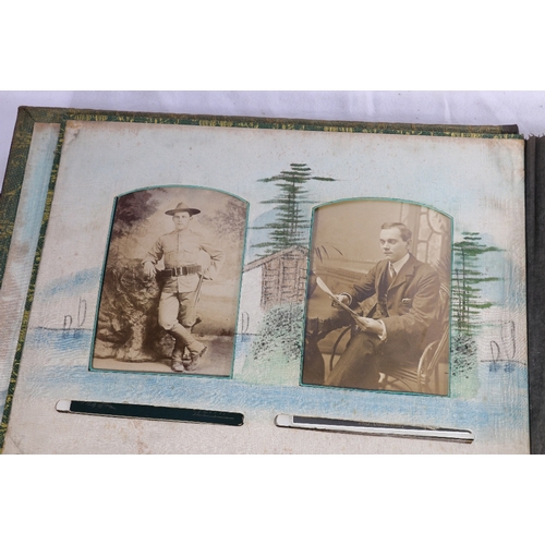 283 - Oriental lacquered and shibayama inlaid photograph album with some cards including portrait of a sea... 