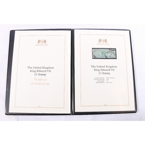 289 - GB Edward VII £1 green in issue folder from Harrington & Byrne with certificate