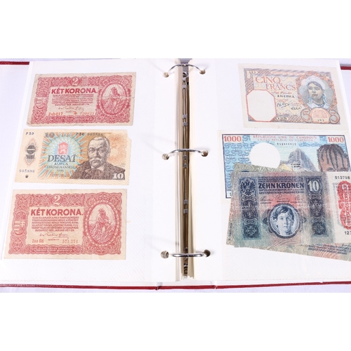 379 - Red folder containing approx. four hundred (400) banknotes including SRI LANKA, ECUADOR, URUGUAY, CH... 