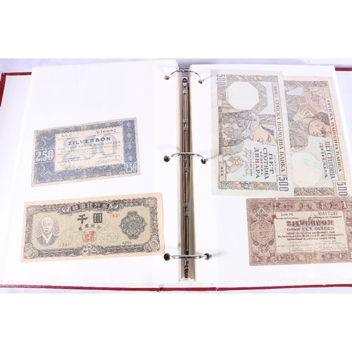 379 - Red folder containing approx. four hundred (400) banknotes including SRI LANKA, ECUADOR, URUGUAY, CH... 