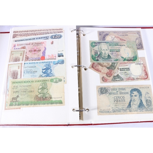 379 - Red folder containing approx. four hundred (400) banknotes including SRI LANKA, ECUADOR, URUGUAY, CH... 