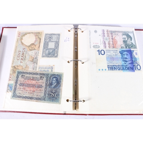 380 - Red folder containing nearly four hundred (400) world banknotes including SOUTH AFRICA, MEXICO, CYPR... 