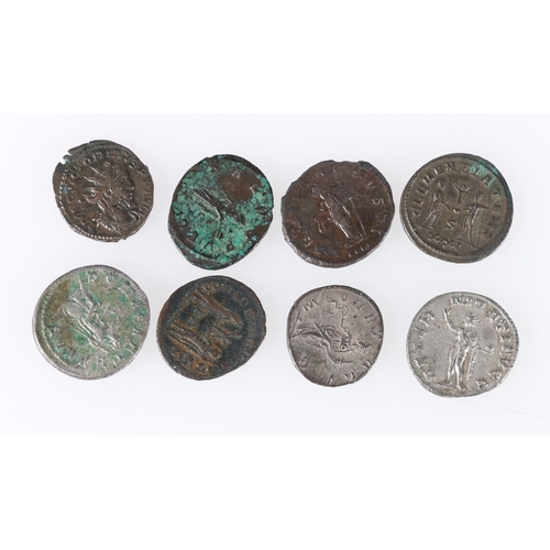 404 - Eight Roman coins including Gordian III AD238-244 silver antoninianus S8658, Valerian I AD253-160 bi... 