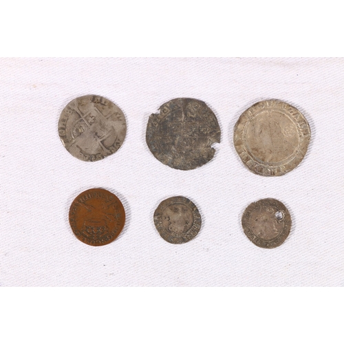 424 - ENGLAND Elizabeth II (1558-1603) hammered silver sixpence 158?, another illegible, penny with hand m... 