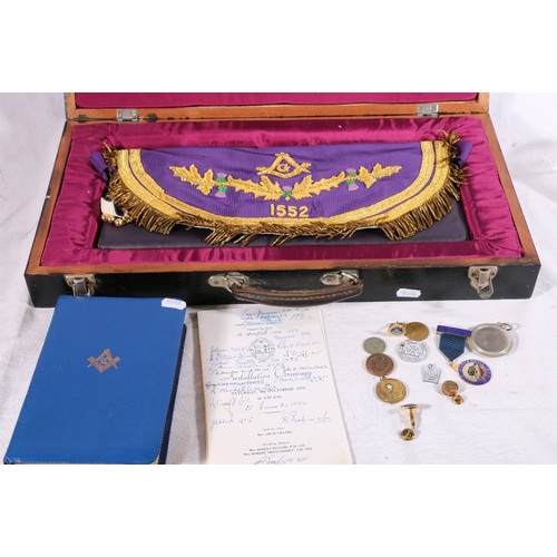 496 - Masonic apron of Glasgow lodge Anderson McMillan 1552 in fitted case, autographed Installation Cerem... 