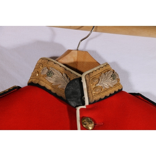 619 - Scottish regiment red coat with relief silver and gold coloured wire collar, Nemo Me Impune Lacessit... 