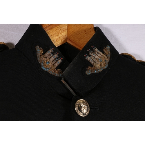 622 - King's Own Scottish Borderers uniform dress black tunic with KOSB wire collar badges, buttons by Gau... 