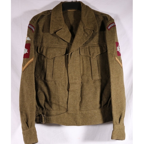 623 - Army uniform battle dress khaki green jacket by Tip Top Tailers Ltd dated to interior 1951 with Para... 