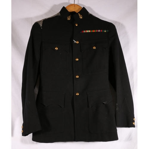 624 - Scottish regiment uniform dress black jacket with Queen's Own Royal Glasgow Yeomanry collar badges, ... 