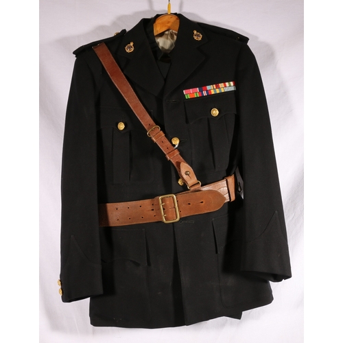 633 - Army Chaplin's jacket with enamel collar badges, brass buttons by Gaunt of London and medal ribbons ... 