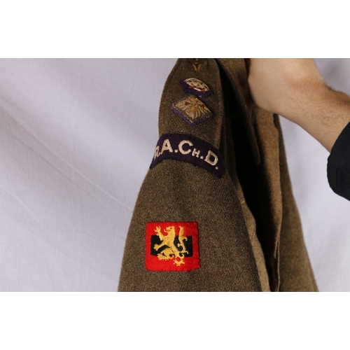 637 - Royal Army Chaplains Department uniform dress green khaki tunic with RACHD shoulder title, Lion ramp... 