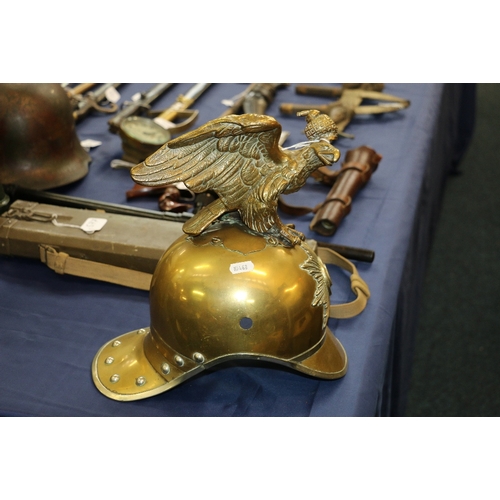 578 - Russian Imperial Garde brass helmet having star plate with enamel centre and double eagle crest fini... 