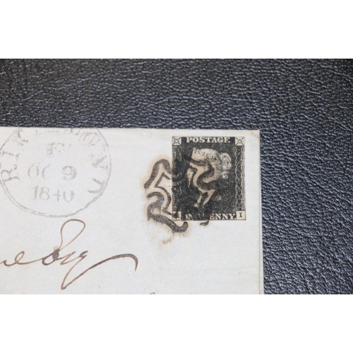 303 - GB Vic 1d penny black on cover tied with black Maltese cross and CDS for 9th October 1840 in Westmin... 