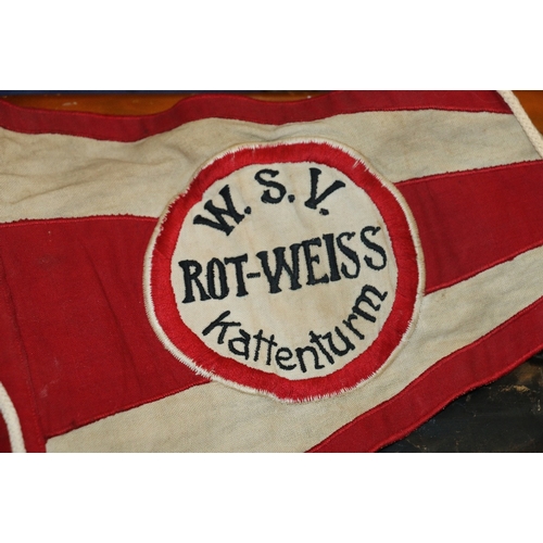 606 - Two reproduction German Nazi daggers, Rotweiss pennant and three flags or banners