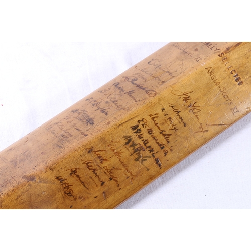 190 - Gunn and Moore of Nottingham autograph cricket bat, Colonial XI vs Anglo-Scots XI, names include Ric... 