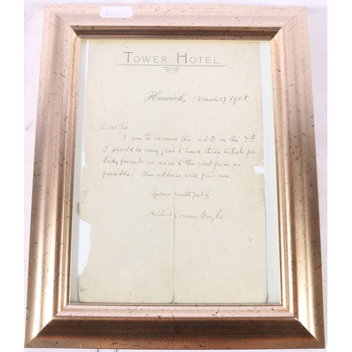 241 - Letter on Tower Hotel Hawick headed paper dated march 27 1905 and signed Arthur Conan Doyle, (Ex Bon... 