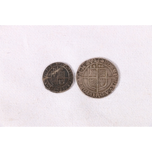 285 - ENGLAND Elizabeth I (1558-1603) hammered silver sixpence 1590 S2578B and a threepence 1569 S2569