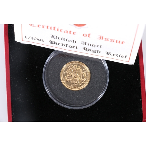 297 - The Pobjoy Mint ISLE OF MAN Elizabeth II gold one tenth ounce Piedfort high relief angel 2009 in iss... 