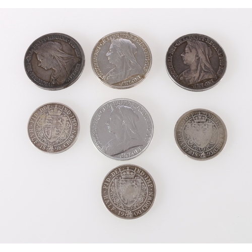 309 - UNITED KINGDOM Victoria (1837-1901) old veiled head silver crowns 1893 LVI, 1895 LVIII, 1898 LXII an... 