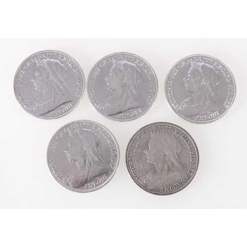 310 - UNITED KINGDOM Victoria (1837-1901) old veiled head silver crowns 1893 LVI, 1898 LXII, 1899 LXII, 18... 