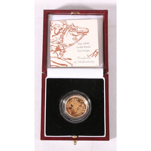 323 - UNITED KINGDOM Elizabeth II gold proof sovereign 1999 with certificate of authenticity limited editi... 