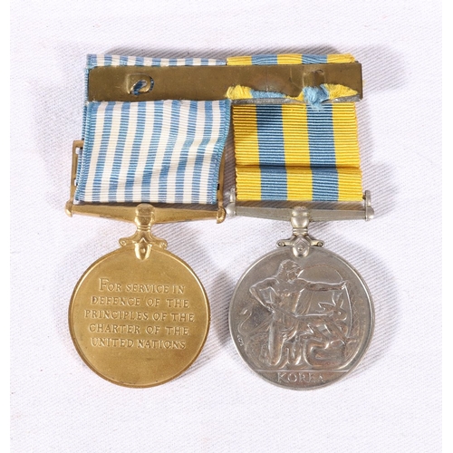 356 - Korea medal to 22408037 SPR J GRAY RE (Royal Engineers) and a United Nations Korea medal mounted tog... 