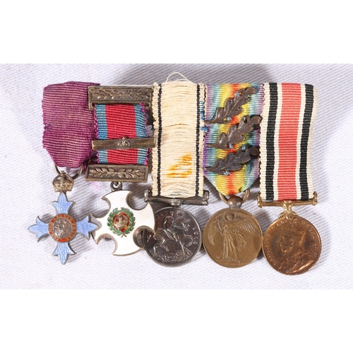 362 - Miniature medals including OBE, DSO Distinguished Service Order and bar, WWI war medal, victory meda... 