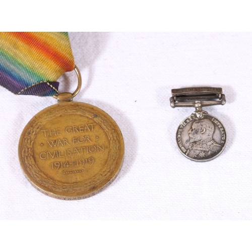 364 - WWI victory medal to 5569 PTE J STOCKMAN R SCOTS (Royal Scots), miniature medal and a framed display... 