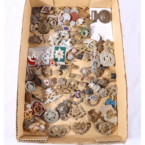 376 - Military and other badges and buttons including two Services Rendered King's badges RAF5952 and 1686... 